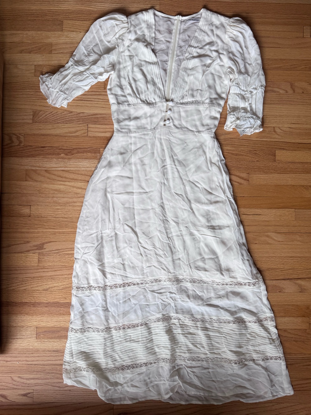 Reformation Ivory V-Neck Puff Sleeve Slip Dress